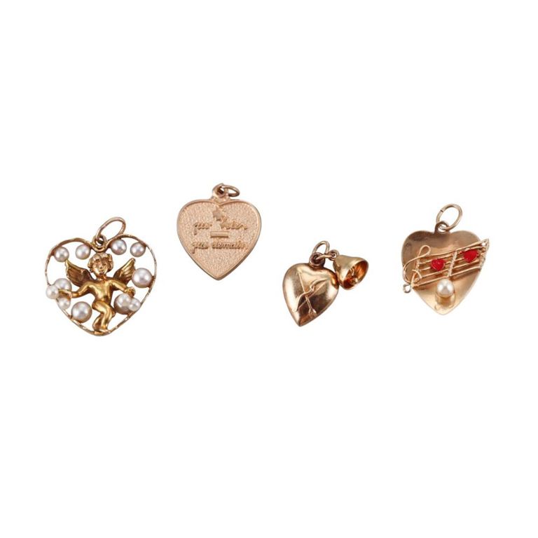 Set of 4 14k Gold Pearl Heart Charms