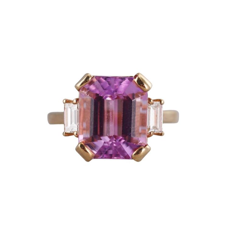 18k Gold Kunzite and Diamond Ring