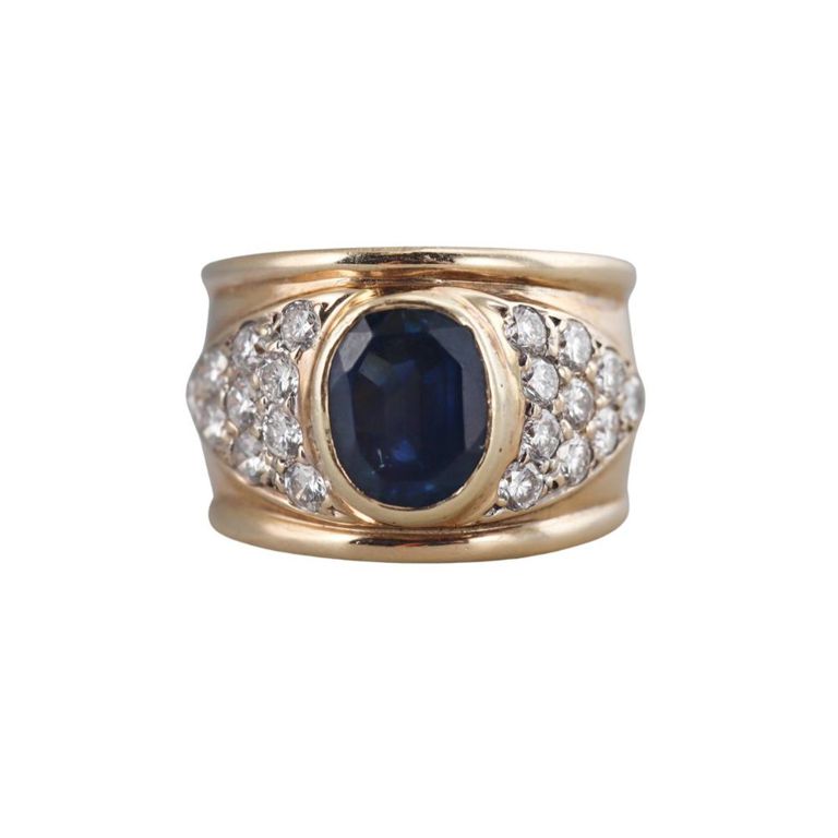18k Gold Sapphire and Diamond Band Ring