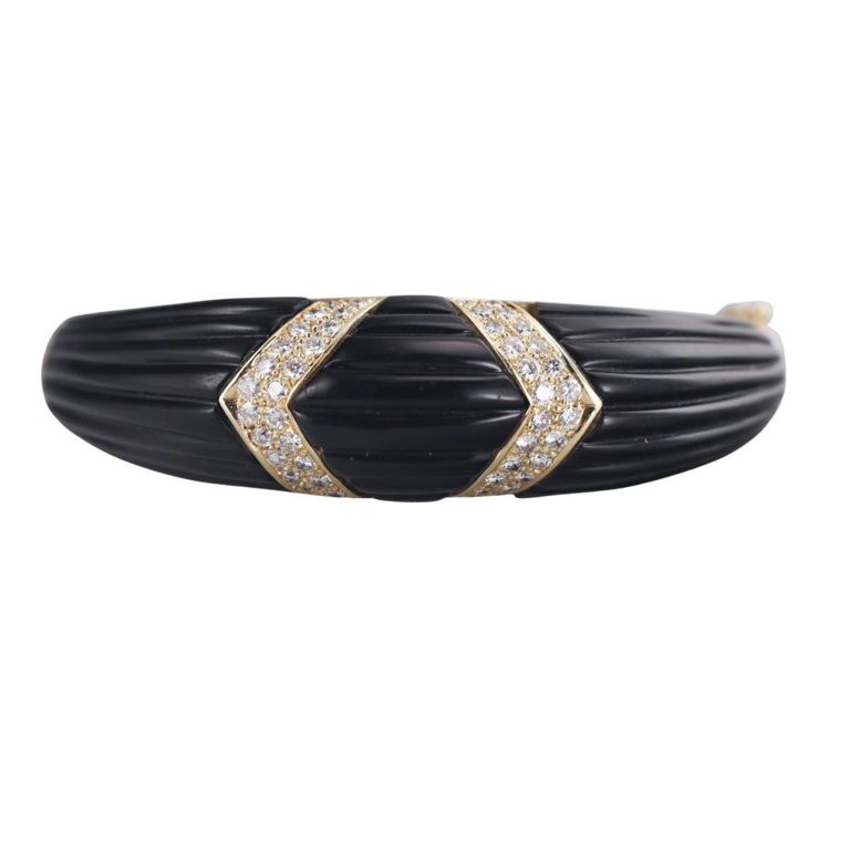 14k Gold Onyx and Diamond Bangle Bracelet