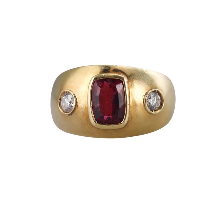 18k Gold Rubellite and Diamond Ring