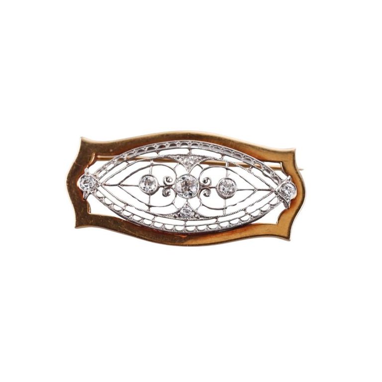 14k Gold Diamond Filigree Brooch