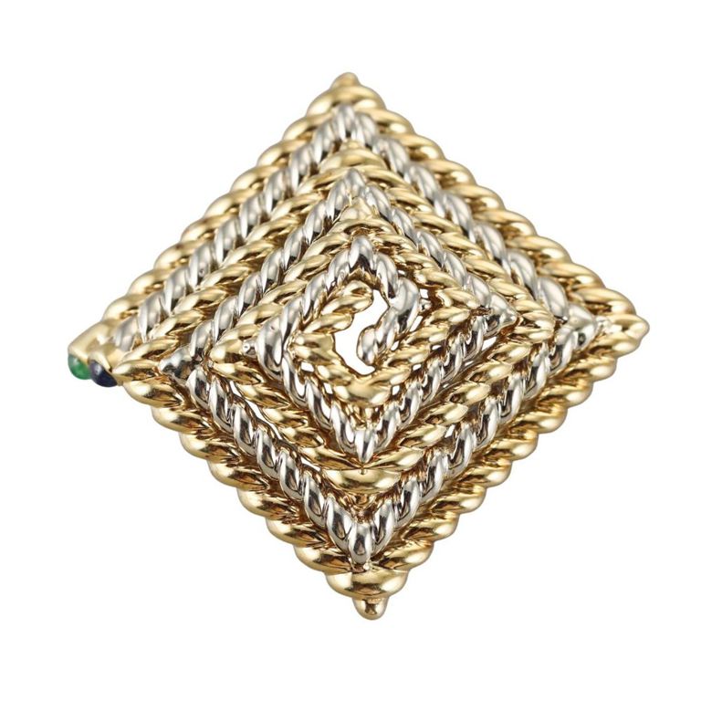 18k Gold Sapphire and Emerald Brooch