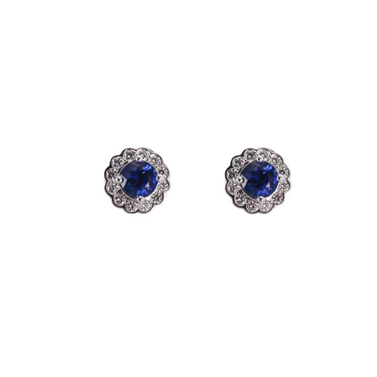 Pair of 14k Gold Sapphire and Diamond Earrings