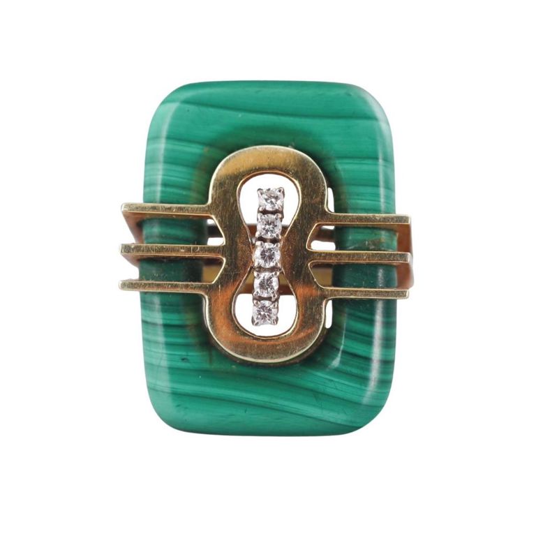 18k Gold Malachite and Diamond Ring
