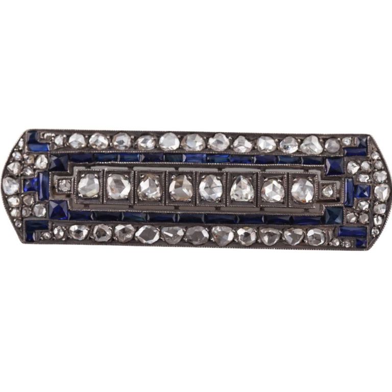 Silver and Gold Sapphire Diamond Brooch