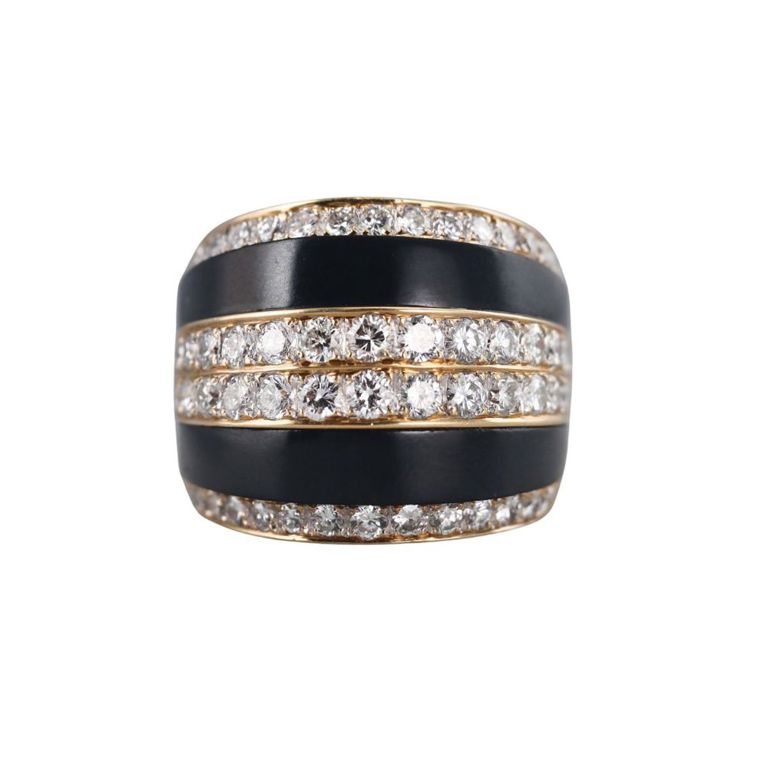 18k Gold Diamond and Onyx Ring