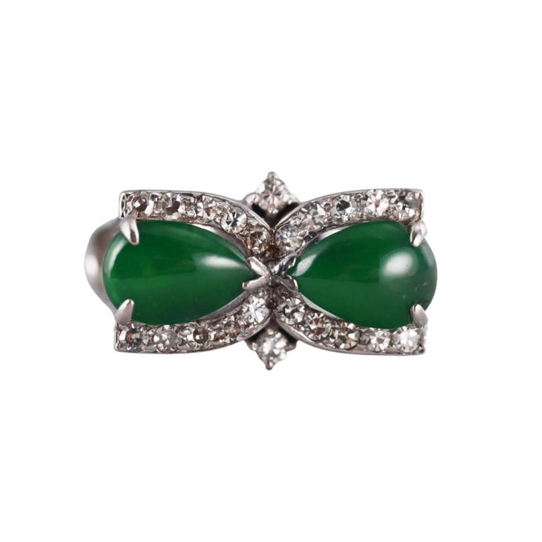 14k Gold Jade and Diamond Ring