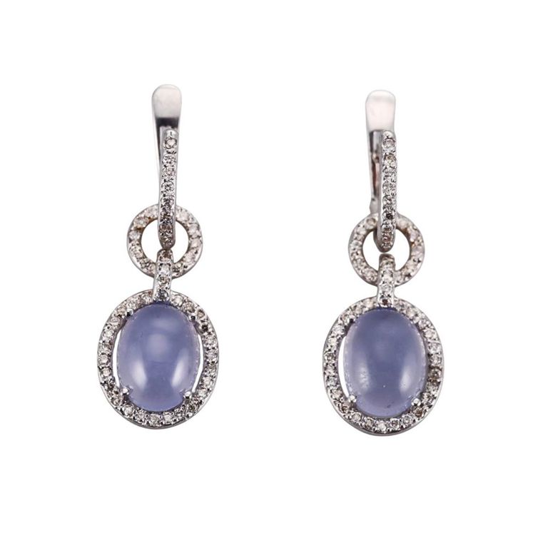 18k Gold Chalcedony and Diamond Earrings