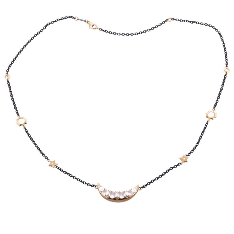 18k Gold Moonstone and Diamond Pendant Necklace