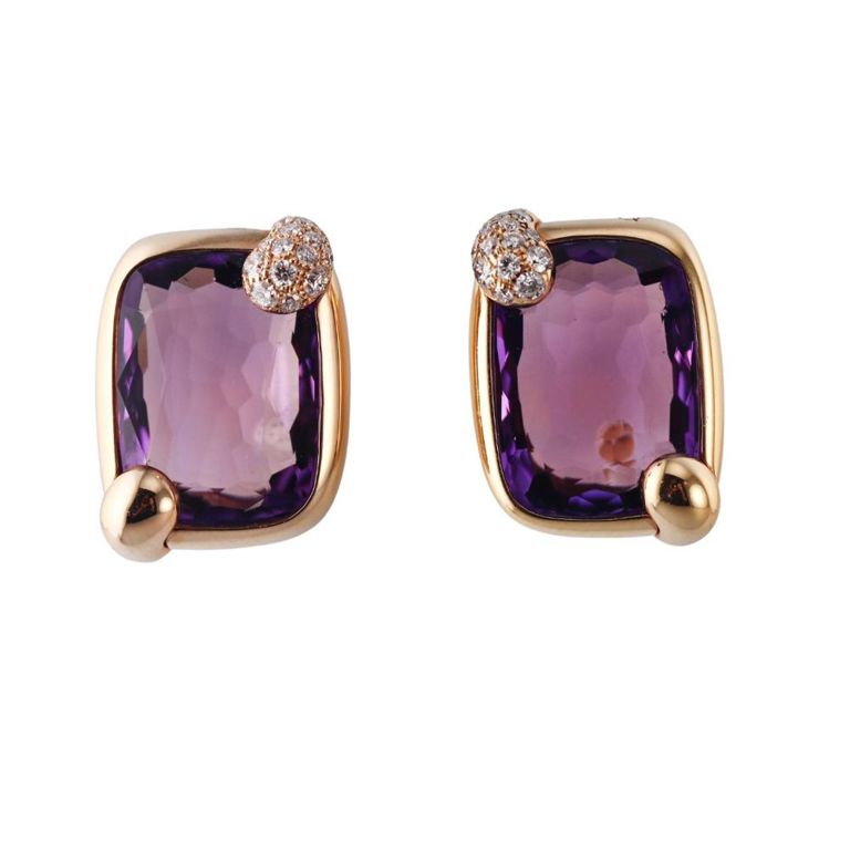 Pair of 18k Gold Amethyst and Diamond Earrings