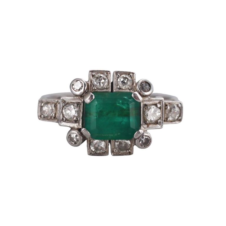 Platinum Emerald and Diamond Ring
