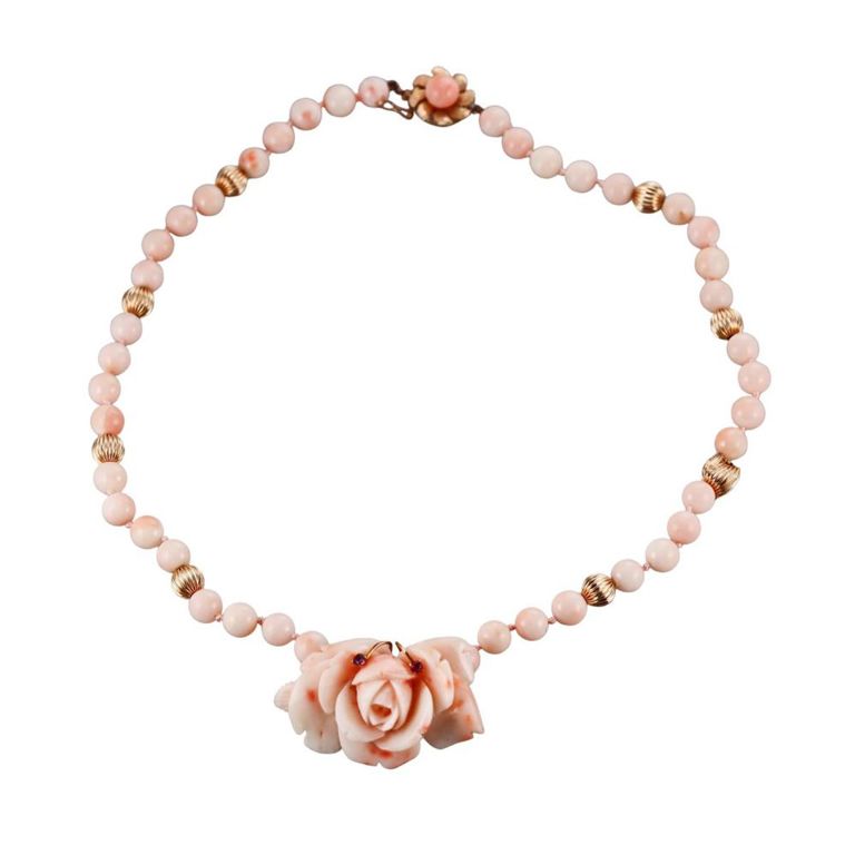 14k Gold Coral and Gemstone Necklace