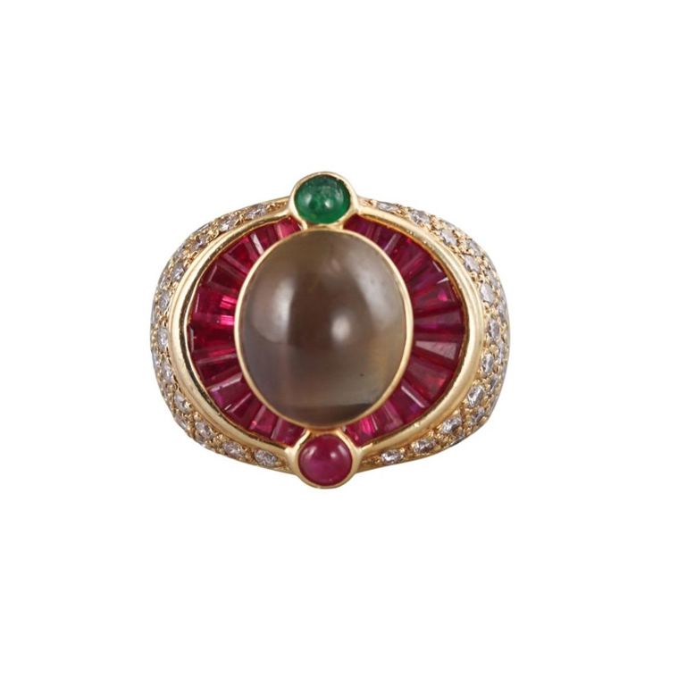 Cat’s Eye Chrysoberyl Diamond and Ruby Ring