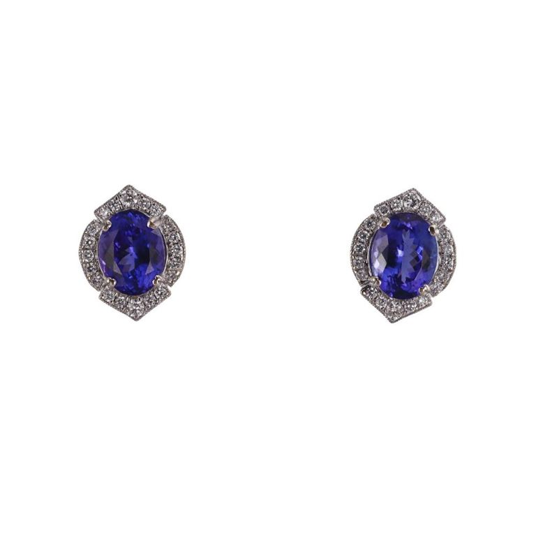 14k Gold Tanzanite and Diamond Earrings