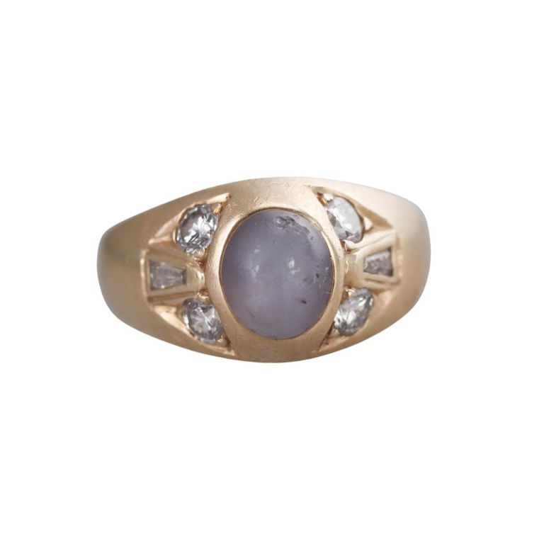 14k Gold Star Sapphire and Diamond Ring