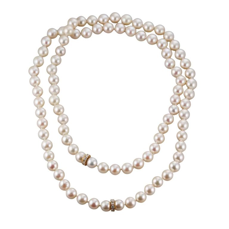 14k Gold Diamond and Pearl Necklace