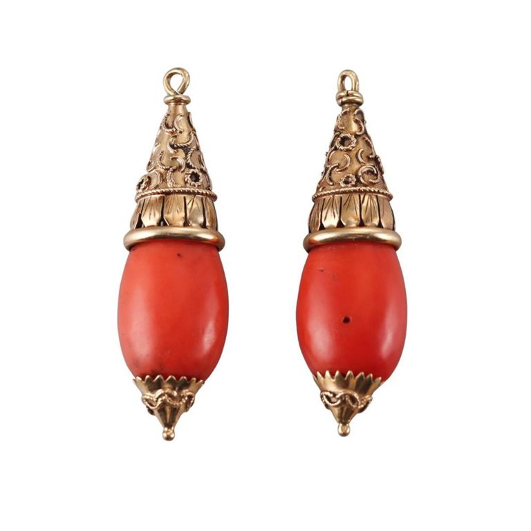 18k Gold Coral Earring Pendants