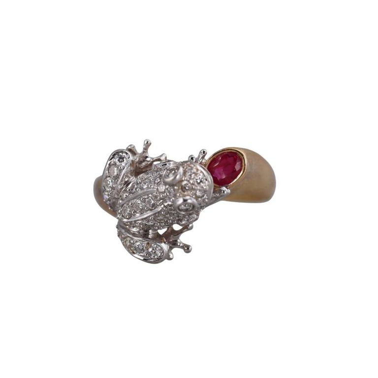 18k Gold Diamond and Ruby Ring