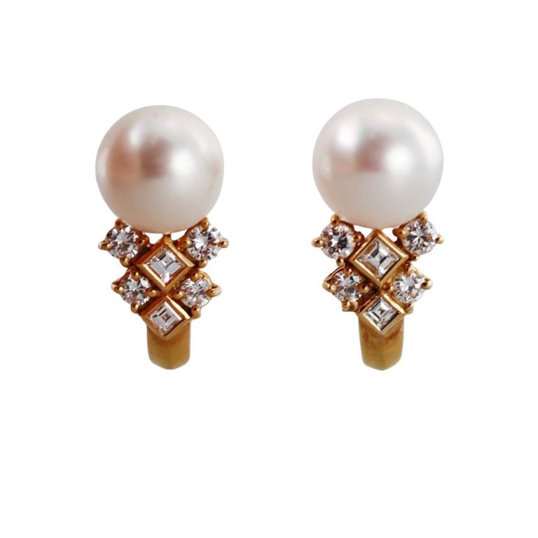 18k Gold Diamond and Pearl Earrings