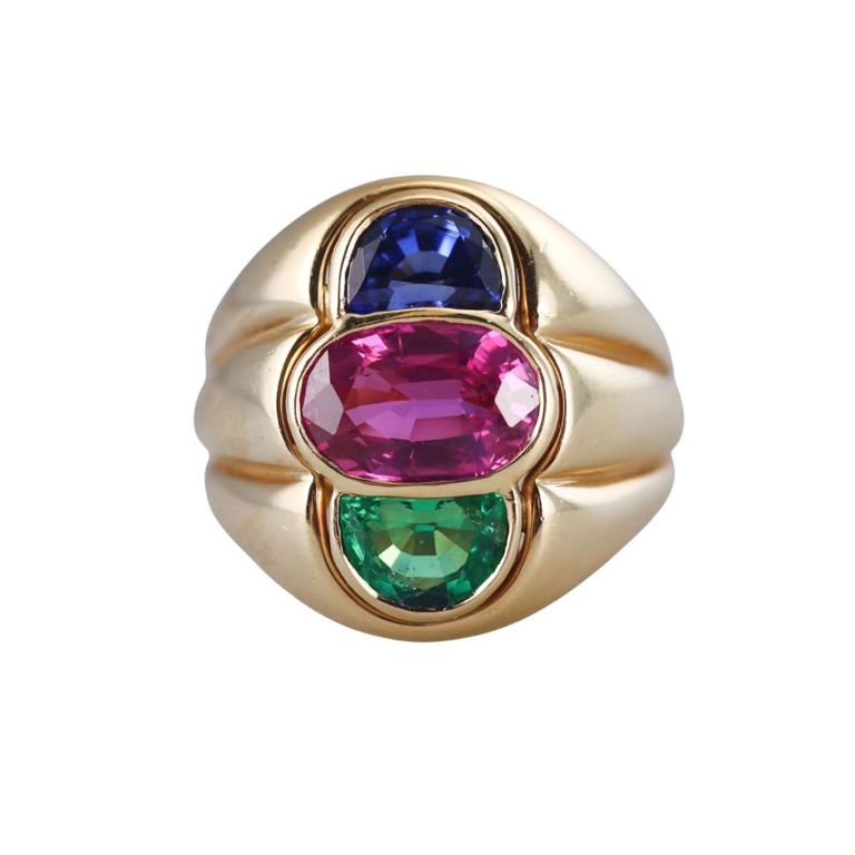 18k Gold Emerald and Sapphire Ring