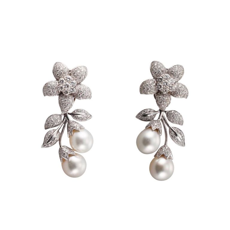 18k Gold Diamond and Pearl Earrings