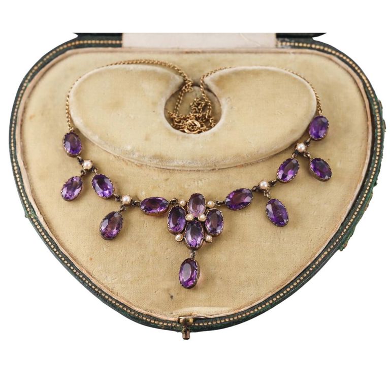 9k Gold Amethyst and Pearl Necklace
