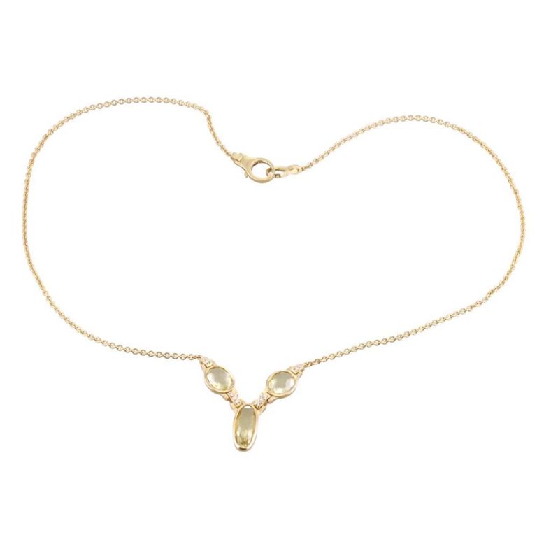 18k Gold Lemon Quartz and Diamond Necklace