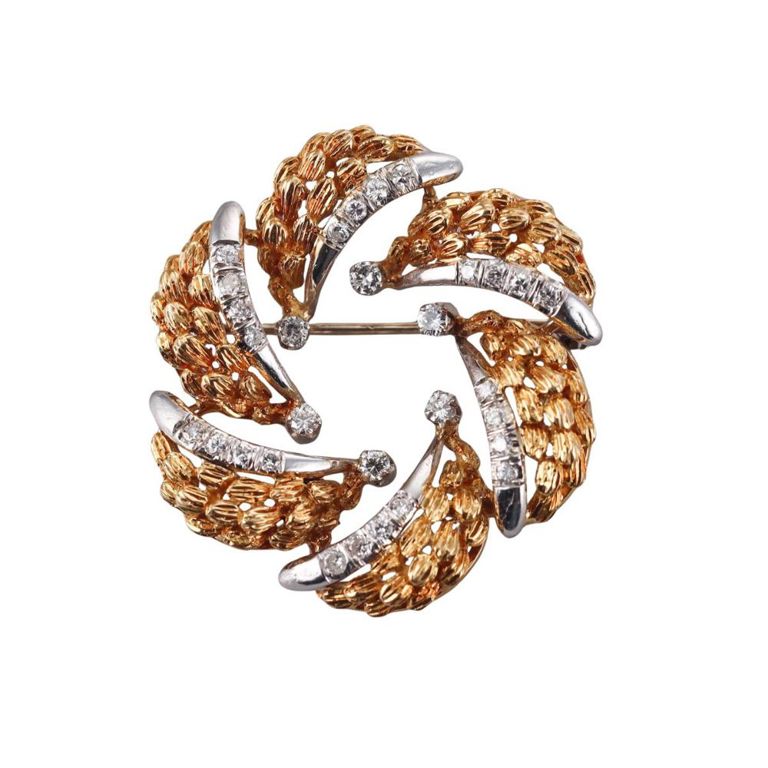 18k Gold Diamond Brooch