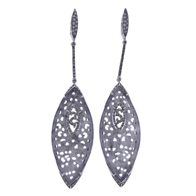 18k Gold Diamond and Jade Earrings
