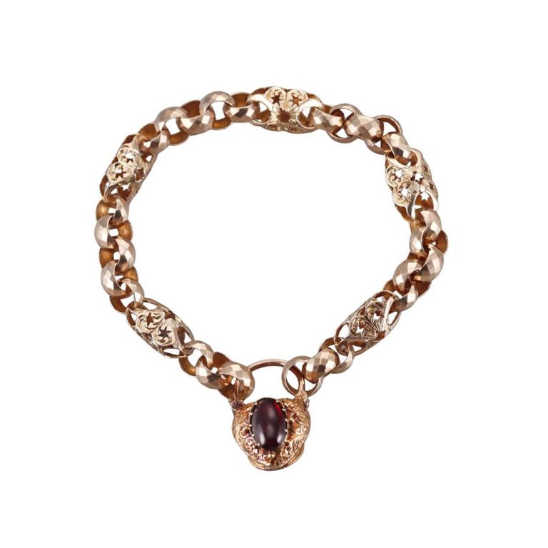 Antique 14k Gold Garnet Link Bracelet