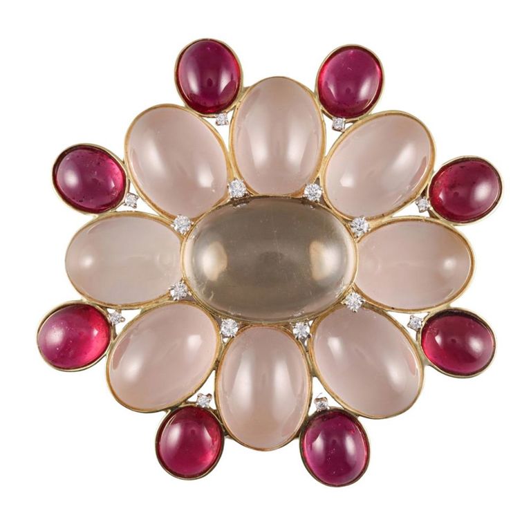 18k Gold Diamond Tourmaline Brooch