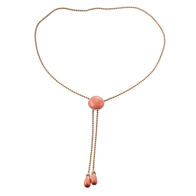 14k Gold Coral and Seed Pearl Necklace