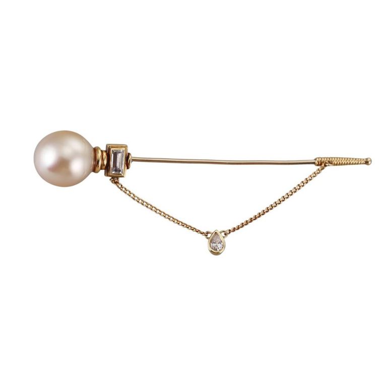 18k Gold Pearl and Diamond Brooch