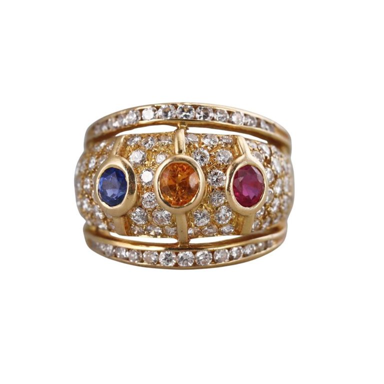 18k Gold Diamond and Sapphire Ring