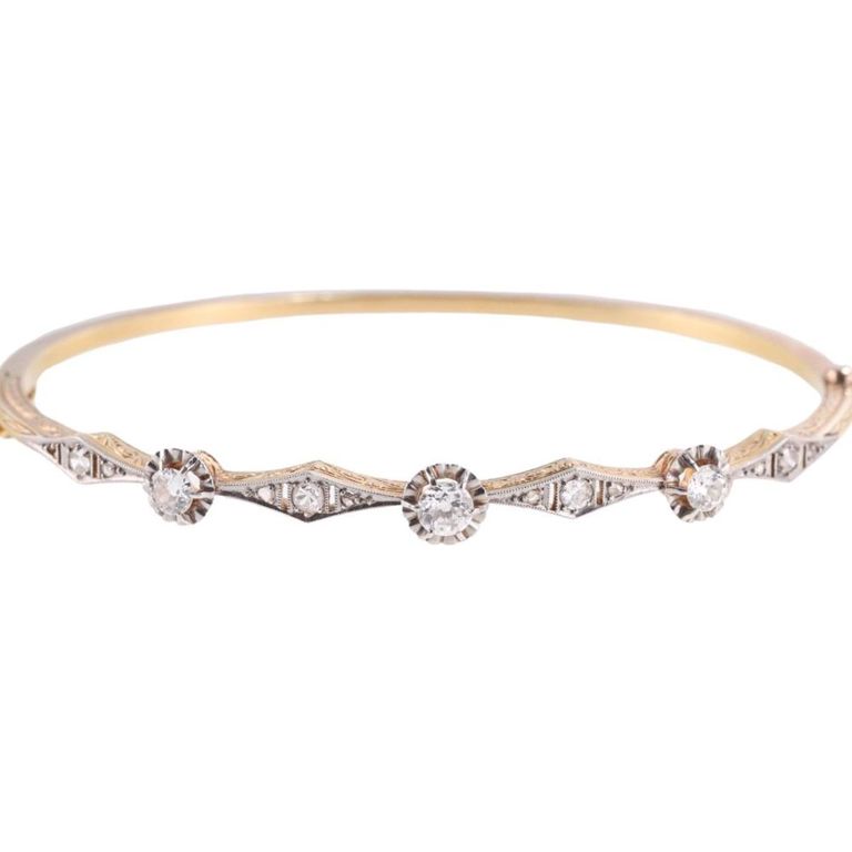 18k Gold Platinum Diamond Bangle Bracelet