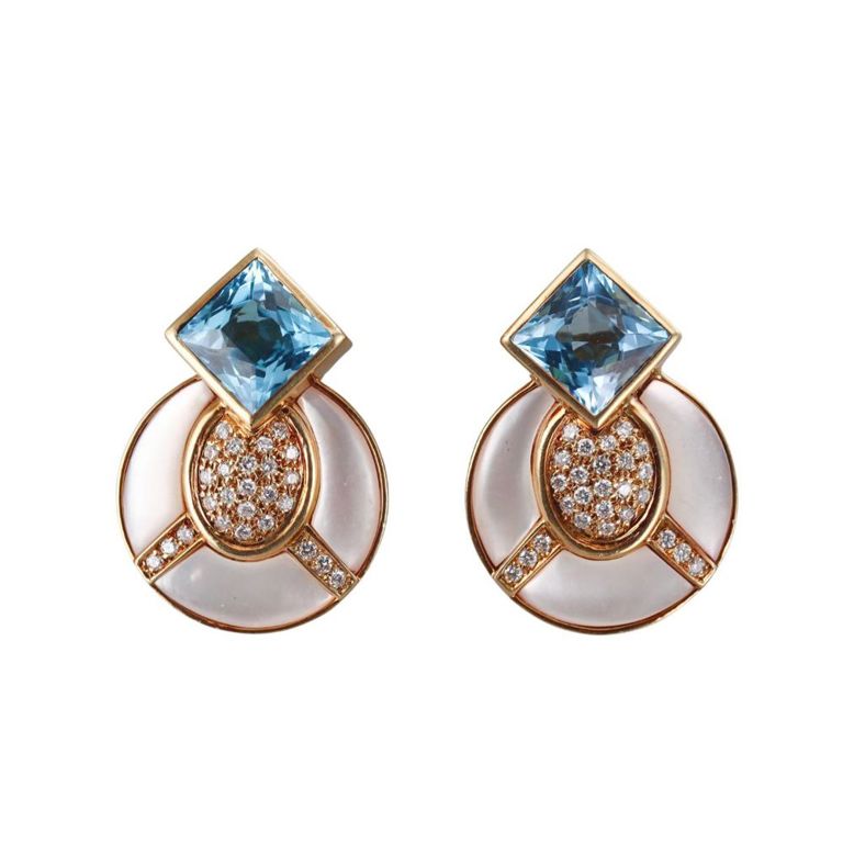 Diamond Blue Topaz and MOP Earrings