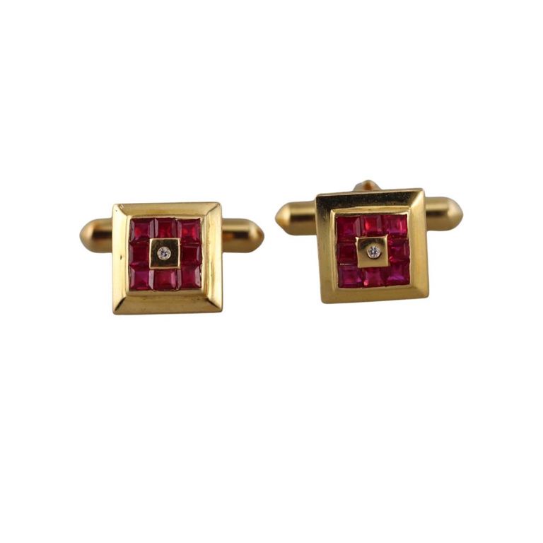 18k Gold Ruby and Diamond Cufflinks