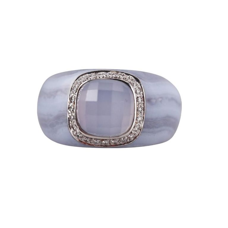 18k Gold Chalcedony and Diamond Ring