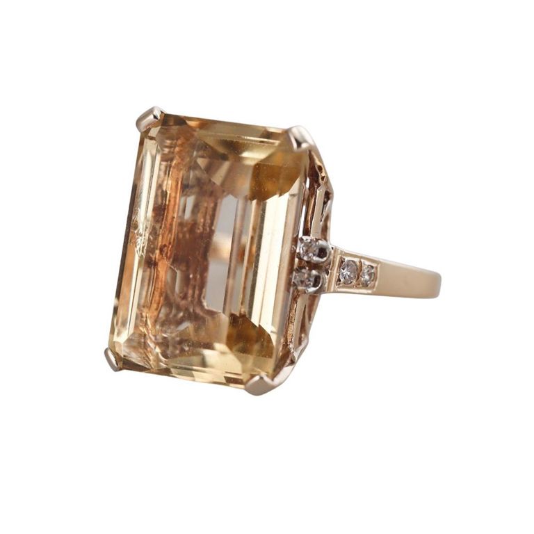 14k Gold Citrine and Diamond Ring