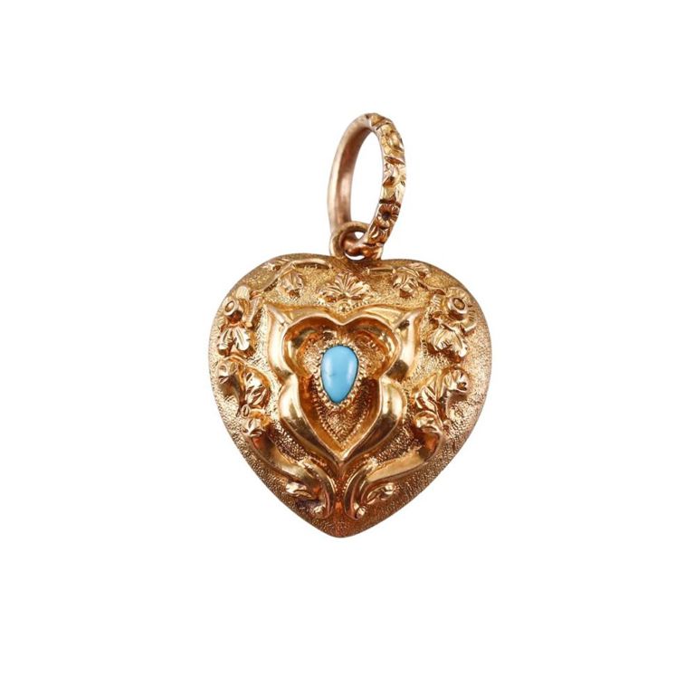 18k Gold Turquoise Heart Locket Pendant