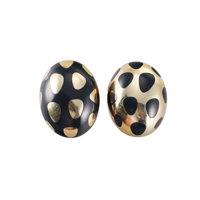 18k Gold Black Jade Earrings