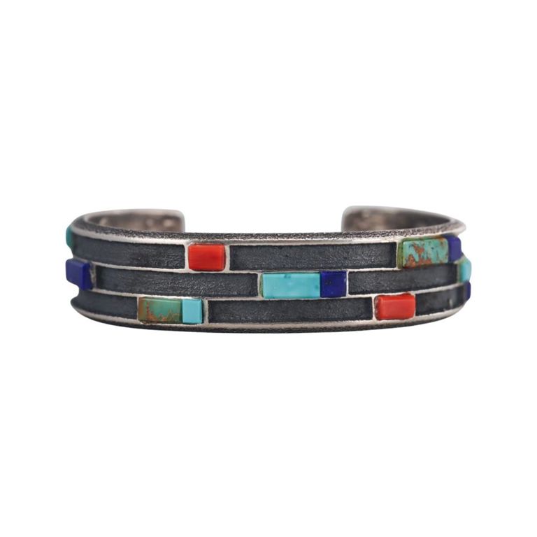 Lapis Turquoise and Coral Cuff Bracelet