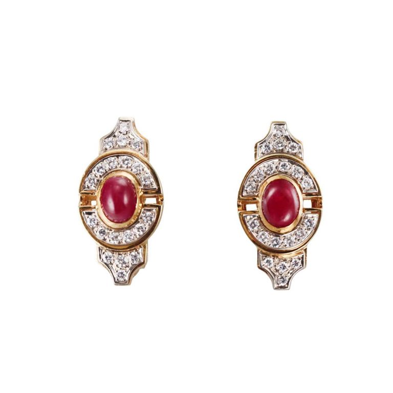 18k Gold Diamond and Ruby Earrings