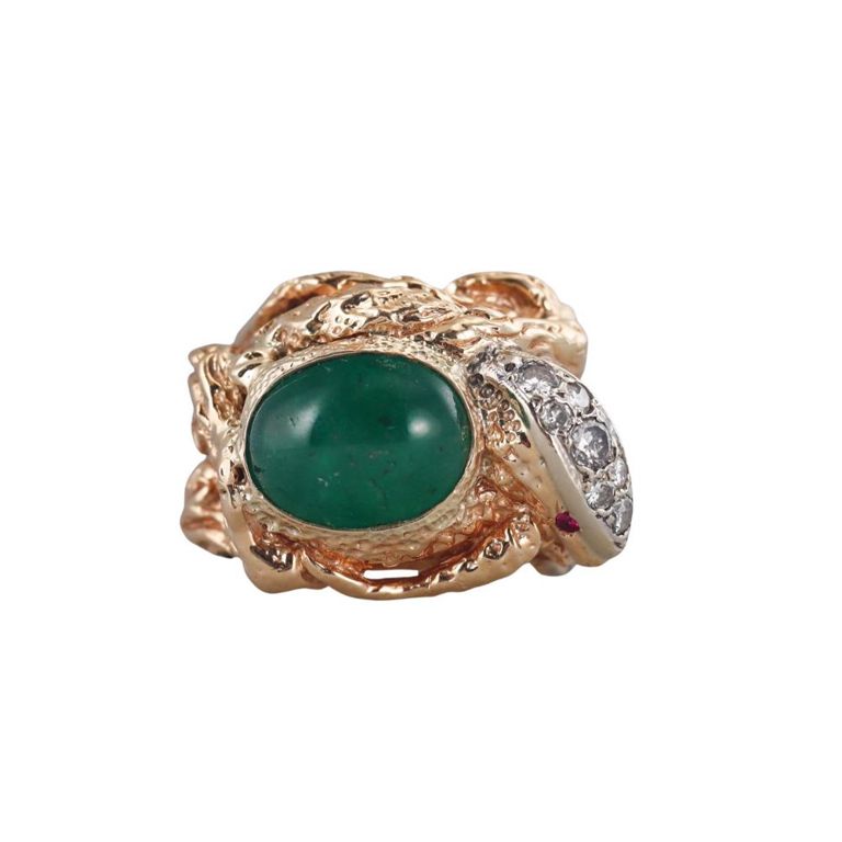 18k Gold Emerald and Diamond Snake Ring