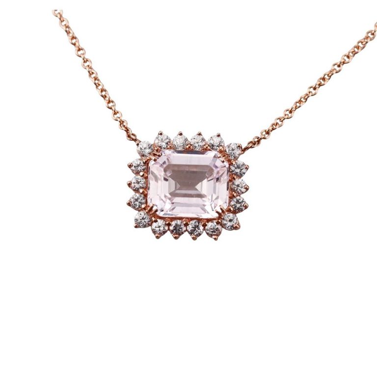 14k Rose Gold Kunzite Pendant Necklace