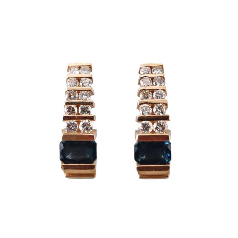 14k Gold Diamond and Sapphire Earrings