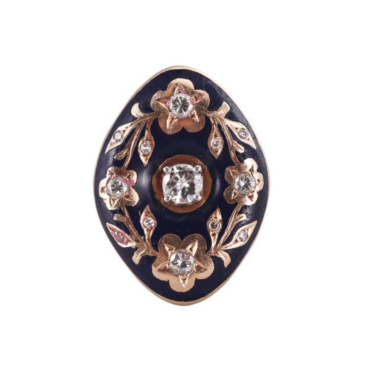 14k Gold Diamond Enamel Ring