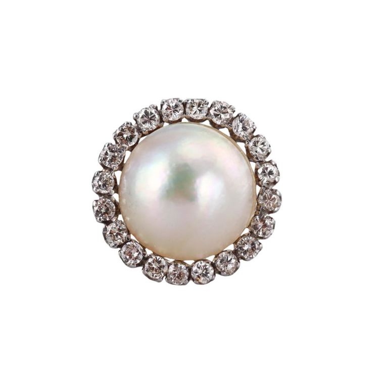18k Gold Mabe Pearl and Diamond Ring