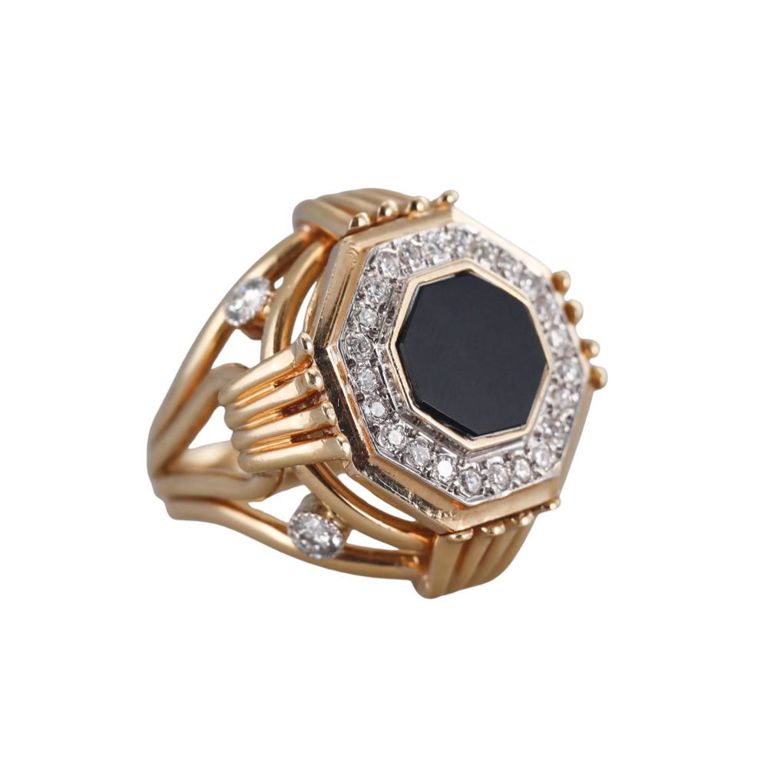 14k Gold Diamond and Onyx Ring